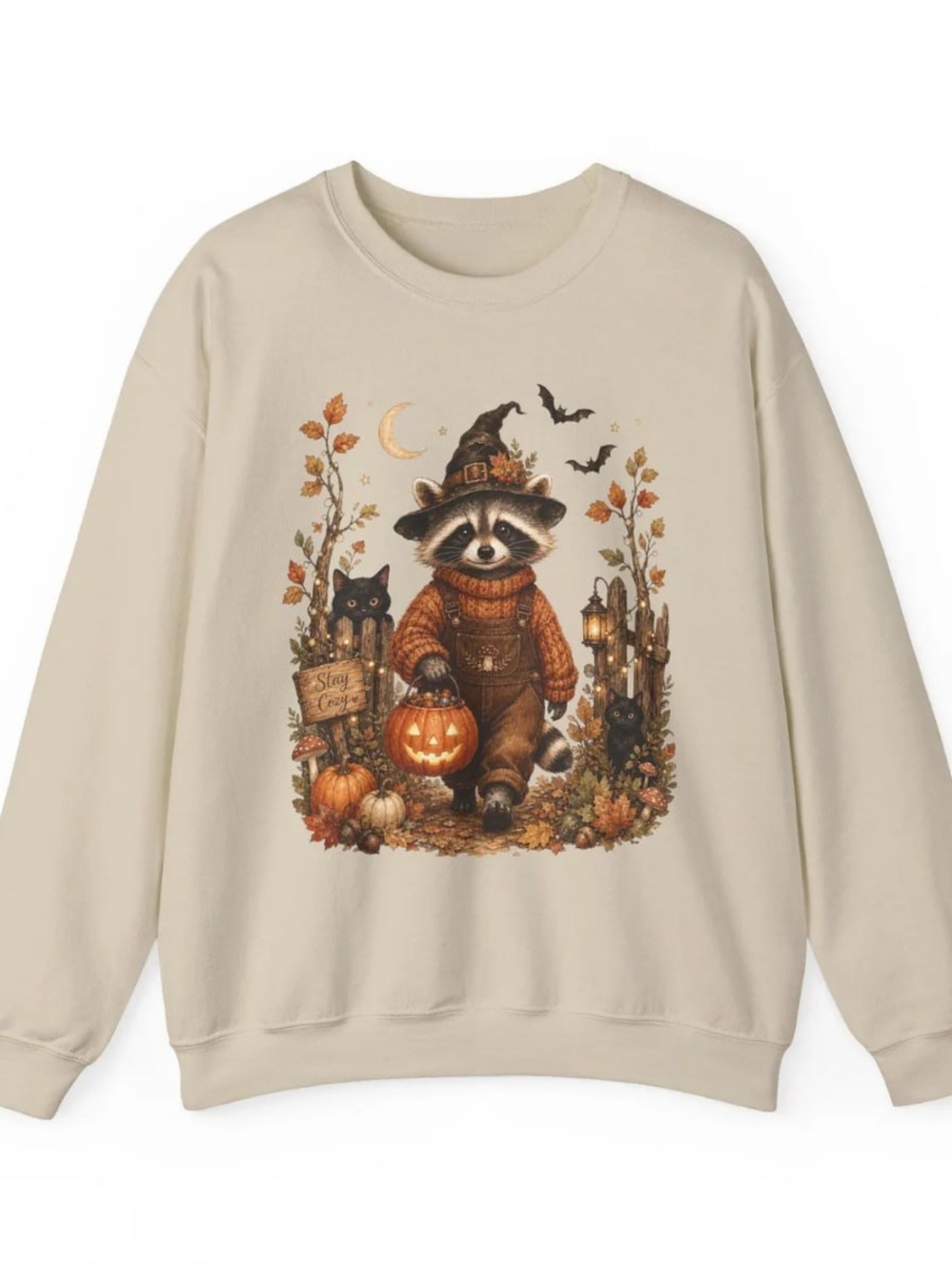 Sand Halloween Raccoon Graphic Pullover